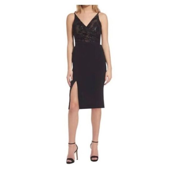 Dress the Population Giulia Sequin Crepe Slit Sleeveless Sheath Dress Black 2XL - Picture 1 of 9